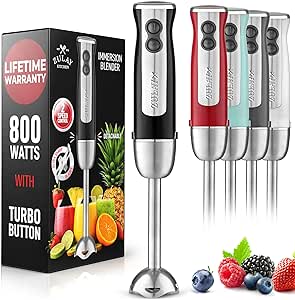 Zulay Kitchen Powerful Immersion Blender Handheld - 800 Watt Electric Hand Blender With High Power Turbo Mode - Ultra Durable Emulsion Blender Handheld - Handheld Kitchen Gadget for Soup, Smoothies