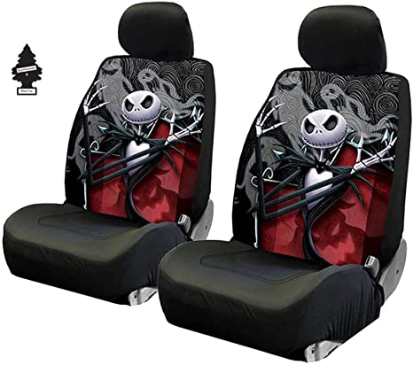 Yupbizauto New 4 Pieces Nightmare Before Christmas Jack Skellington Ghostly Car Truck SUV Low Back Seat Covers Bundle Set with Air Freshener