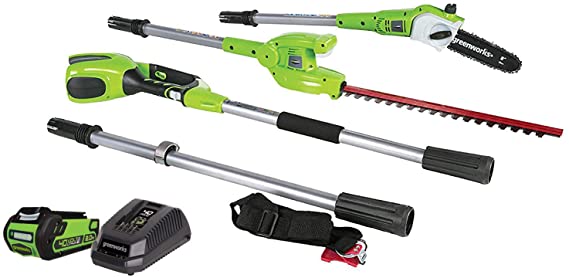 Greenworks 40V 8-Inch Cordless Pole Saw with Hedge Trimmer Attachment, 2Ah Battery and Charger Included 1300402