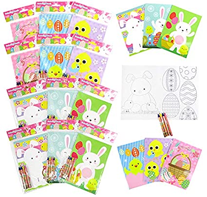 TINYMILLS Easter Coloring Books with Crayons Party Favors with 12 Coloring Books and 48 Crayons,Easter Prizes, Favor Bag Filler Easter Basket Filler