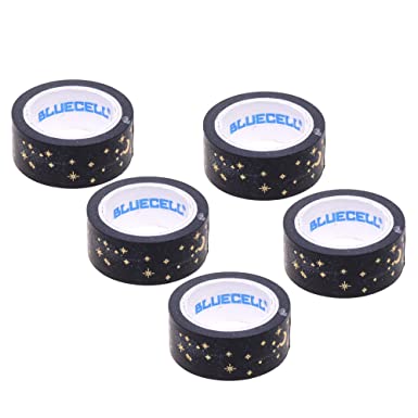 BCP 5 Rolls Moon Star Patterns Decorative Craft Washi Masking Tape for Scrapbooking DIY Crafts and Gift Wrapping