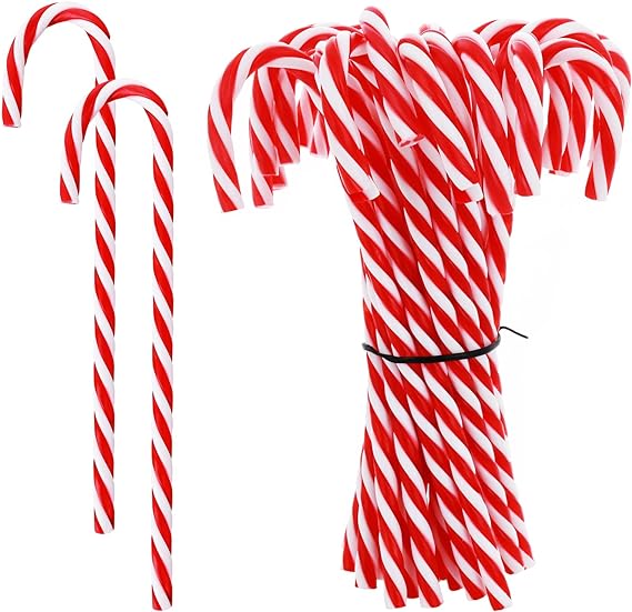 TIESOME 24 Pcs Christmas Plastic Candy Cane Christmas Tree Hanging Ornament Xmas Tree Decoration Plastic Candy Canes Decor Hanging Decor for Holiday Party Decoration Favor (Red and White)