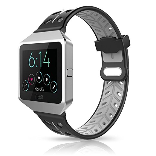 Fitbit Blaze Bands Accessory, VODKE Silicone Ventilate Replacement Watch Band/Strap/Bracelet/Wristband With Frame For Fitbit Blaze Smart Fitness Watch Men Women (Black Grey)