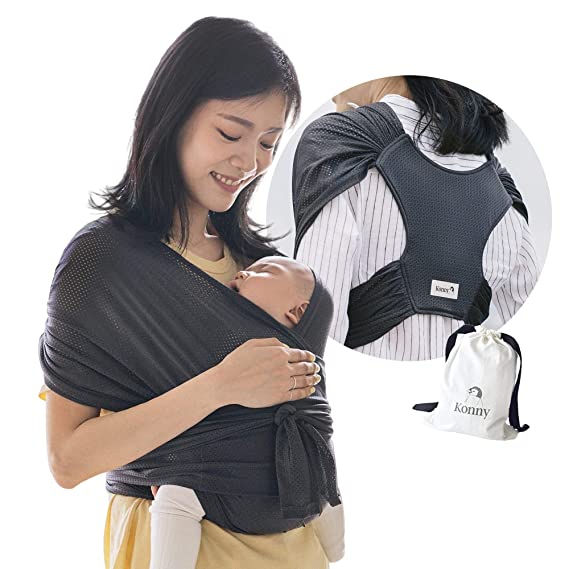Konny Baby Carrier Summer | Ultra-Lightweight, Hassle-Free Baby Wrap Sling | Newborns, Infants to 45 lbs Toddlers | Cool and Breathable Fabric | Sensible Sleep Solution (Charcoal, M)