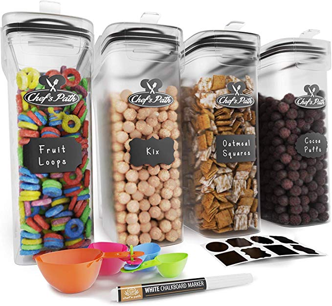 Cereal Container Storage Set - Airtight Food Storage Containers, 8 Labels, Spoon Set & Pen, Great for Flour - BPA-Free Dispenser Keepers (4L) - Chef's Path (4)