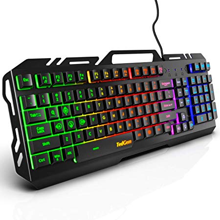 Keyboard, TedGem Gaming Keyboard Ergonomic Keyboard USB Keyboard Computer Keyboard Wired Keyboard Backlit Keyboard All-Metal Panel Spill-Resistant Keyboard with LED for PC/Laptop