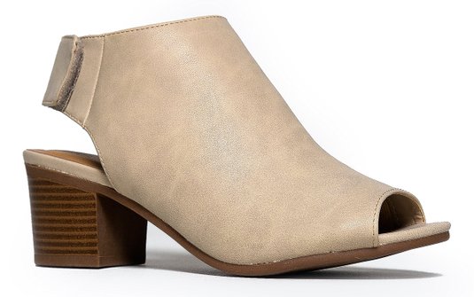 Peep Toe Bootie - Low Stacked Heel - Open Toe Ankle Boot Cutout Velcro Enclosure
