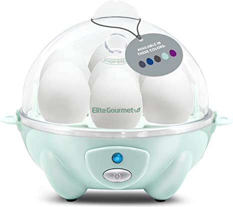 Elite Gourmet EGC700M# Rapid Egg Cooker, 7 Easy-To-Peel, Hard, Medium, Soft Boiled Eggs, Poacher, Omelet Maker, Auto Shut-Off, Alarm, 16-Recipe Booklet, Seafoam