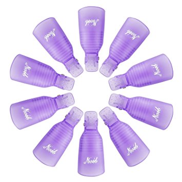 Sunmore 10 PCS Acrylic Nail Polish Remover Clips Caps, Reusable Finger Nail Art Polish Remover Wrap Tool, Nail Art Soak Off Cap Clip, Purple