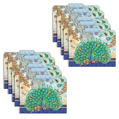 Punch Studio Decorative Royal Peacock Letter Size File Folders, Blue/Multicolor, 10 Count, 9.5"x 11.75"