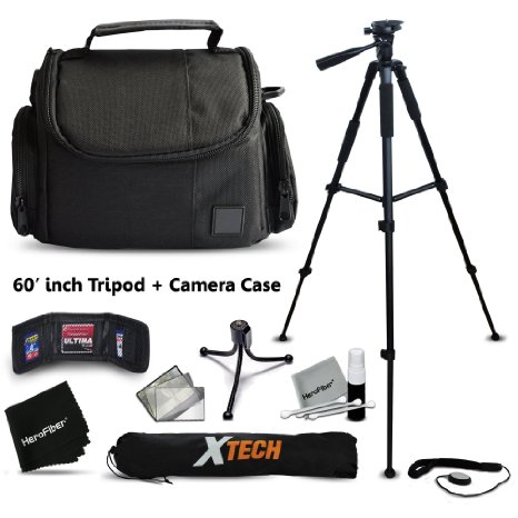 Premium Well Padded Camera CASE / BAG and Full Size 60" inch TRIPOD Accessories KIT for Nikon Coolpix P900 P610, P600, P530, P340, L840, L830, L820, L810, L330, L320, L620, L610, P7800, P7700, P4, P3, AW130, AW120, AW110, AW100, S810c, S9900, S7000, S6900, S3700, S2900, S33, S32, S9700, L32, L31 L30, L28, L26, L120, L110, L100, L310, L24, L22, L20, L19 S210, S205, S520, S510, S500, S200, S700, S600, S750 Digital Cameras