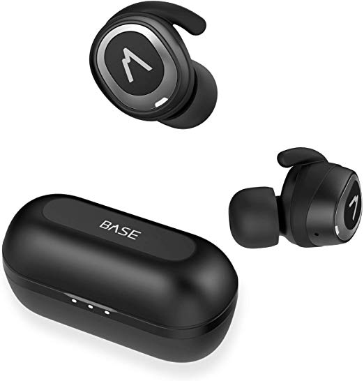Base Jump True Wireless Earbuds Headphones: 32  Hours, Bluetooth 5, Sport Small Fit, Charging Case. Deep Bass Sound Headset, Noise Canceling Earphones for Android Samsung & iPhone (Black)