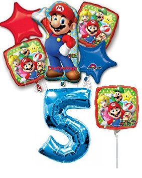 MARIO BROS 5TH BIRTHDAY BALLOONS WITH MINI SHAPE BIRTHDAY PARTY BALLOONS BOUQUET DECORATIONS