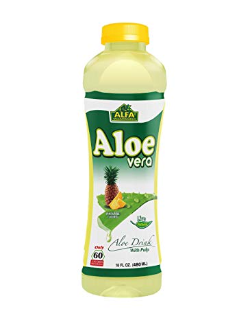 Alfa Vitamins - aloe vera drink - pineapple flavor with Pulp - 16 ounce - 12 pack