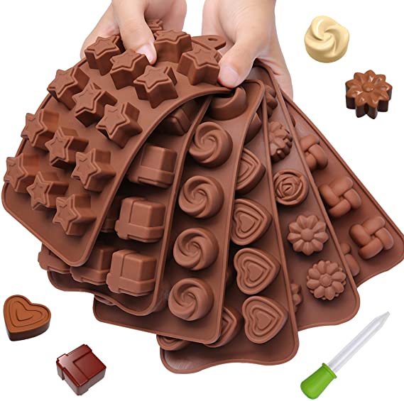 Chocolate Candy Mold Silicone Trays   Recipes eBook - Nonstick, BPA-Free and FD Approved - Make Fun Chocolate Shapes, Gummy Candies, Hard Candy and Ice (Fancy Shapes - 6 Trays)