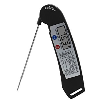 Meat Thermometer, AAA Battery Included, CokGirl Instant Read Digital Food Thermometer with Probe for Kitchen Cooking, Oven, BBQ and Water (Black)