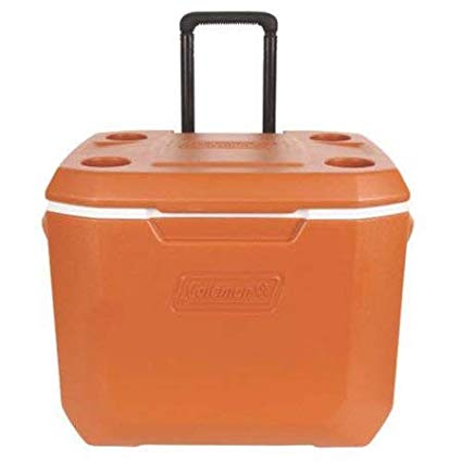 Coleman Wheeled Cooler | Xtreme Cooler Keeps Ice Up to 5 Days | Heavy-Duty 50-Quart Cooler with Wheels for Camping, BBQs, Tailgating & Outdoor Activities (50-Quart, Dark Orange)