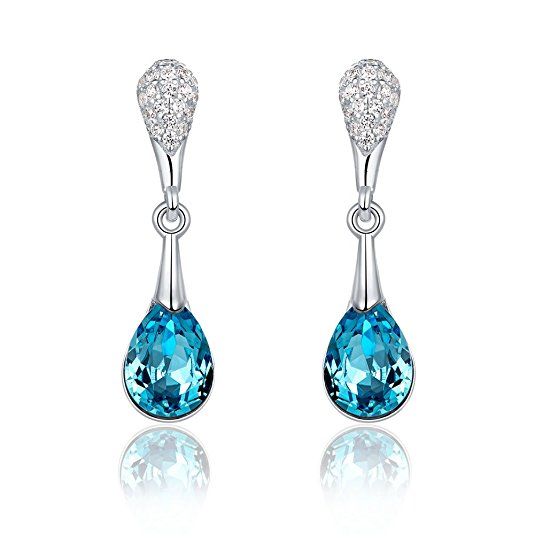 Joyfulshine Sterling Silver Earrings,Womens Blue Gemstone Dangle Drop Earrings Crystal Fashion Jewelry