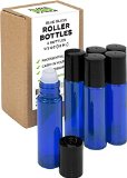 6 Blue Essential Oils Roller Bottles - FREE Recipe eBook for Roll-ons - Useful for Aromatherapy - Mix with Fractionated Coconut Jojoba Almond and Other Carrier Oil - Solid Blue Glass Not Painted