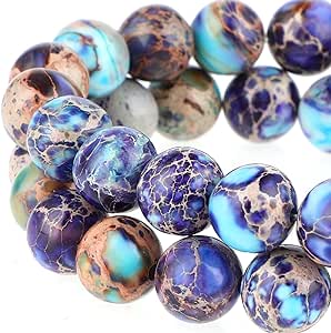 47Pcs 8MM Imperial Sea Sediment Gemstone Beads Natural Round Stone Beads Jasper Beads for Jewelry Necklace Bracelet Making(Multicolor B)