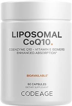 Codeage Liposomal CoQ10 Supplement - Vitamin E Isomers Tocopherols - 125mg Coenzyme Q10 - Cardiovascular, Heart, Energy Support - Liposomal for Bioavailability - 2 Month Supply Non-GMO - 60 Capsules