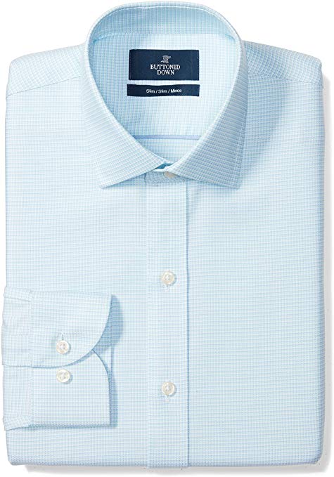 Amazon Brand - BUTTONED DOWN Men's Slim Fit Plaid Dress Shirt, Supima Cotton Non-Iron