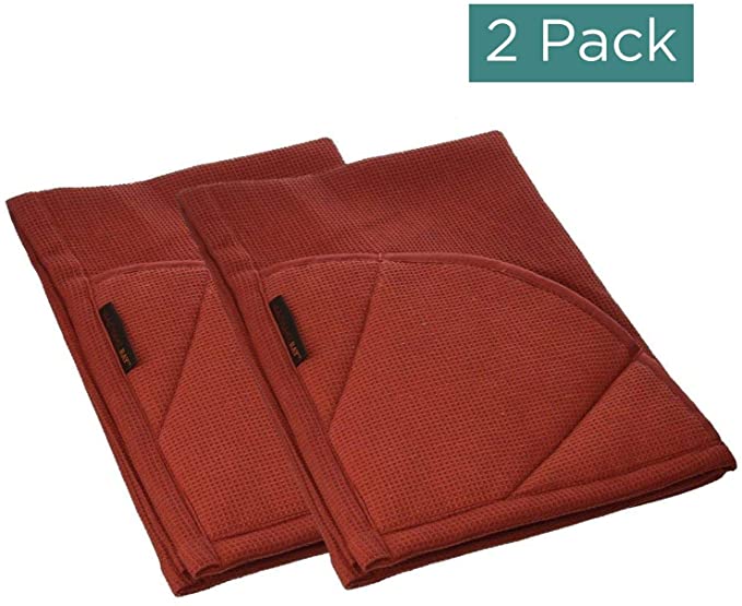 Rachael Ray Multifunctional 2-in-1 Moppine, Ultra Absorbent Kitchen Towel & Heat Resistant Pot Holder Brick Red (Pack of 2)