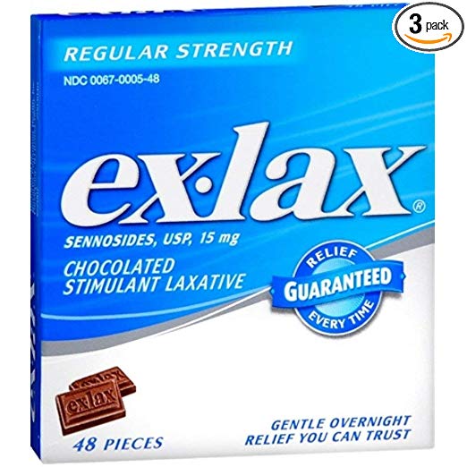 Ex-Lax Chocolated Stimulant Laxative, Regular Strength, 48-Count Boxes (Pack of 3)