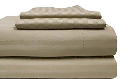 Sleepwell 600-Thread-Count Egyptian Cotton Duvet Set 5 PCs Super King Size (1 Duvet Cover Zipper Closer & 4 Pillow case) Taupe Stripe