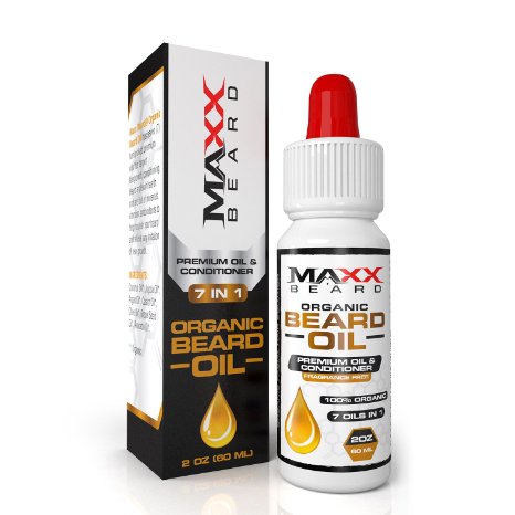 Maxx Beard 7 in 1 Organic Beard Oil and Conditioner (2oz) For Healthy Beard- Premium Formula for Deep Moisture-Relief From Itchy & Dry Beard- Fragrance Free- Soft Manageable & Luxurious Looking Beard