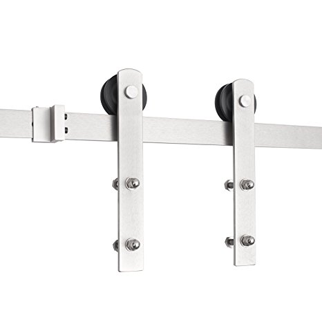 SMARTSTANDARD 6.6ft Sliding Barn Door Hardware (Nickel) (I shape hanger) (1 x6.6 foot Rail)