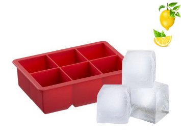 Vina® 2 inch Large Ice Cube Maker Tray with 6 Square Silicone Grids for Whiskey Bourbon Red