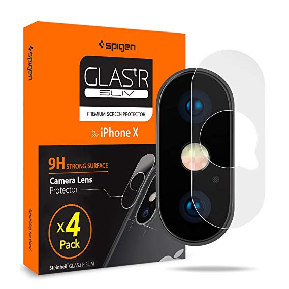 Spigen, iPhone XS Max / XS / X Camera Lens Glass Protector, 4 Pack, Lens Protector for iPhone XS Max / XS / X, Fiber Glass Screen Protector for iPhone XS, Back Camera Lens Film for iPhone XS Max, iPhone XS, iPhone X (057GL23344)