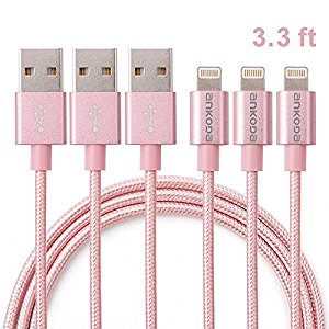 Ankoda� 3Pack 3.3ft/1M Nylon Braided Lightning to USB Cable, Lightning Data Sync & Charge USB Cable for iPhone SE 6S 6S Plus 6 6Plus 5S 5C 5, iPad Air Air 2 mini2 mini3 4th, iPod Nano, iPad Pro and More (Rose-Gold)