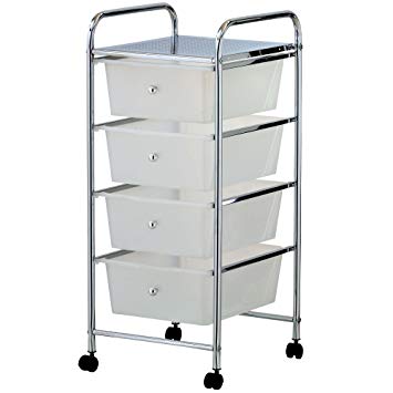 VonHaus 4 Drawer Storage Trolley | For Home Office Stationery and Organisation or Salon, Make-up, Hairdressing & Beauty Accessories | Mobile Design with 4 Tier Shelving and Castor Wheels | White