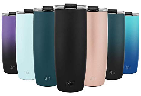 Simple Modern 24oz Voyager Travel Mug Tumbler w/Clear Flip Lid & Straw - Coffee Cup Vacuum Insulated Flask 18/8 Stainless Steel Hydro Water Bottle -Midnight Black