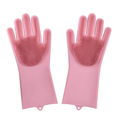 Magic Saksak Silicone Gloves Wash Scrubber, Heat Resistant Reusable Brush Silicone Dish Scrubbing for Cleaning, Household, Dish Washing, Washing The Car, Pet Hair Care