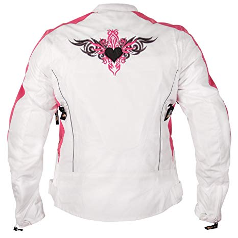 Xelement Womens Reflective Tribal Heart White/Pink Tri-Tex Armored Motorcycle J - Small