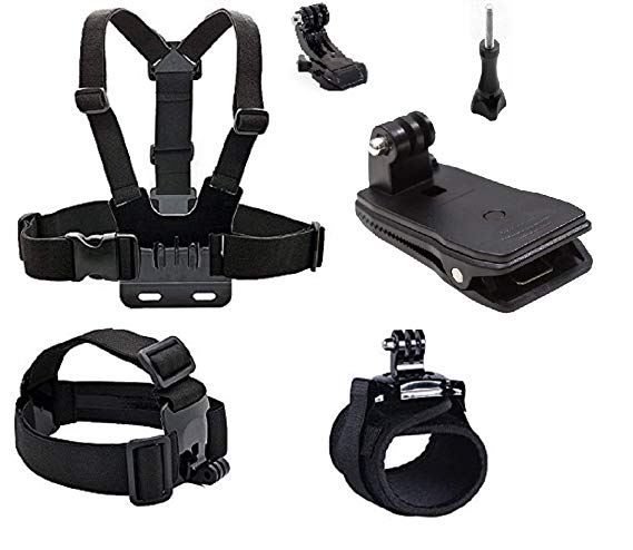 Allezintl Chest Mount Strap Head Mount Backpack Mount Wrist Band Compatible with GoPro Hero 7, 6, 5, Black, Session, Hero 4, Black, Silver, Hero  LCD, 3 , 3, 2, 1 with J Hook