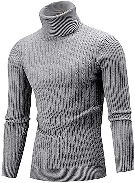 Litthing Men's Slim Fit Pullover Sweater,Turtleneck Solid Color Casual Knitted Sweaters Wild Twist Patterned Sweater
