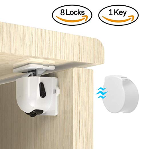 FRiEQ Magnetic Cabinet Locks - Child Safety Locks/Baby Proofing Cabinets System (8 Locks   1 Key)