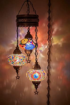 CopperBull (Choose from 12 Designs) Turkish Moroccan Mosaic Glass Chandelier Lights Hanging Ceiling Lamp