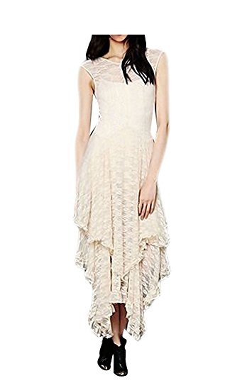 CA Mode Women's Sleeveless Floral Lace Tiered Long Irregular Party Dress