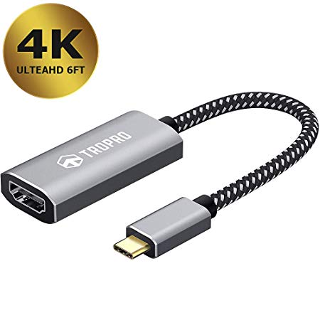 USB C to HDMI Adapter (4k@60Hz)[Gold-Plated, High Speed], TROPRO Braided USB Type-C to HDMI Adapter [Thunderbolt 3 Compatible ] for MacBook Pro 2018/2017, Samsung Galaxy S10 S9/S8 and More - Gray