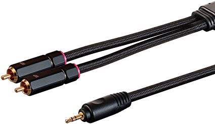 Monoprice 3.5mm to 2-Male RCA Adapter Cable - 3 Feet - Black, Gold Plated Connectors, Double Shielded with Copper Braiding - Onix Series