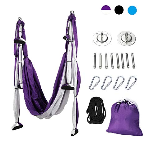 CO-Z Aerial Yoga Swing Sling Strong Yoga Hammock Kit Set Trapeze Inversion Exercises Include Ceiling Mounting Kit and 2 Extensions Straps