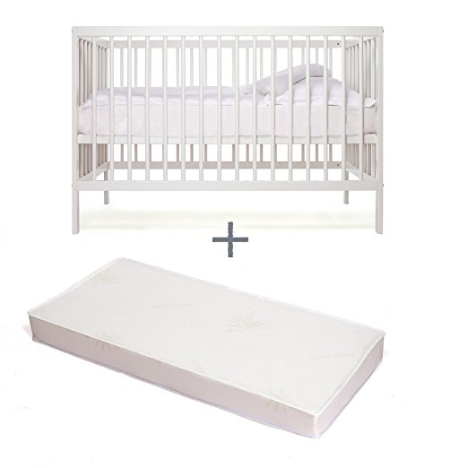 moKee Mini - Eco Friendly 120 x 60 cm Baby Space Saver Cot Bed   Aloe Vera MATTRESS included (White)