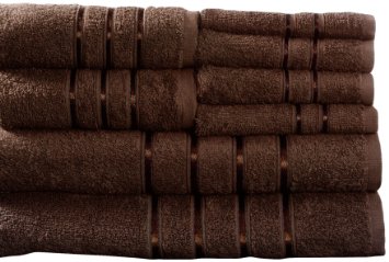 Lavish Home 8-Piece 100-Percent Egyptian Cotton Plush Bath Towel Set, Chocolate
