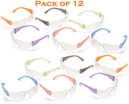 Safety Eyewear UV Protection Glasses By Tuff America - Clear Lens & Colored Temple -Pack Of 12