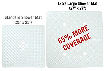 SlipX Solutions Extra Large Clear Square Shower Mat Provides 65% More Coverage & Non-Slip Traction (27" Sides, 100 Suction Cups, Great Drainage)